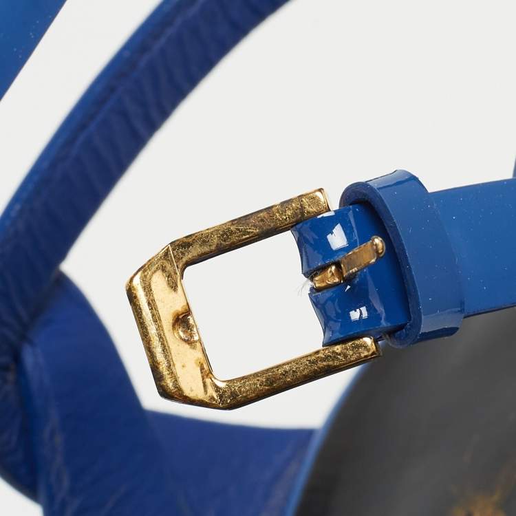 Pre Owned Saint Laurent Blue  Patent Tribute Ankle Strap Sandals Size 39