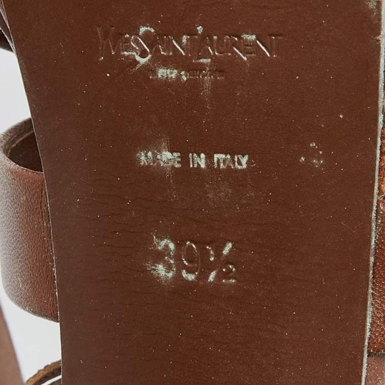 Pre Owned Saint Laurent Brown Leather Strappy Platform Sandals Size 39.5