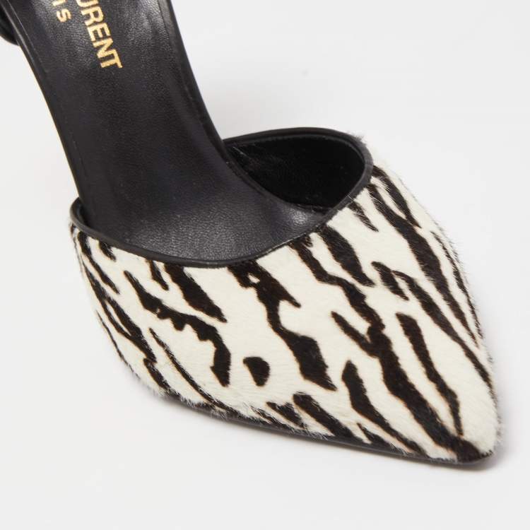 Pre Owned Saint Laurent White/Black Calf Hair Pointed Toe Pumps Size 36