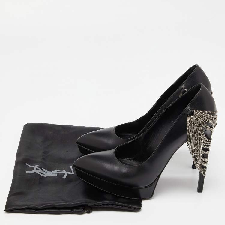 Pre Owned Saint Laurent Black Leather Janis Chain Heel Platform Pumps Size 40
