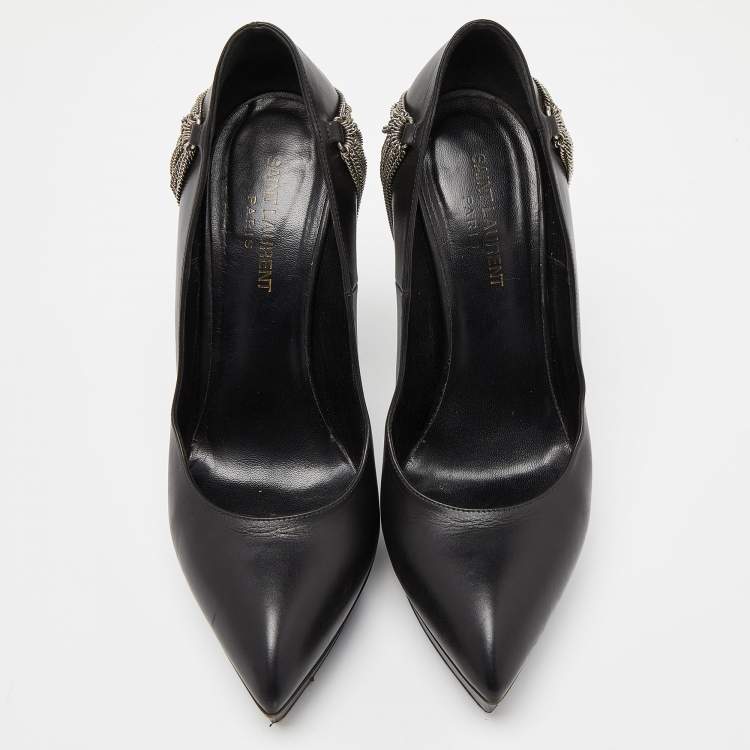 Pre Owned Saint Laurent Black Leather Janis Chain Heel Platform Pumps Size 40
