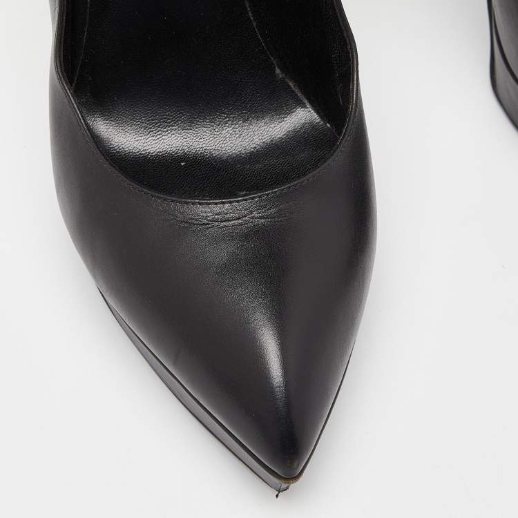 Pre Owned Saint Laurent Black Leather Janis Chain Heel Platform Pumps Size 40