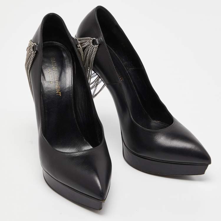 Pre Owned Saint Laurent Black Leather Janis Chain Heel Platform Pumps Size 40