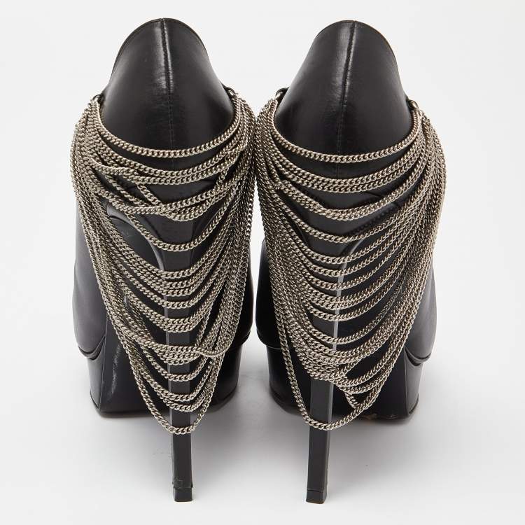 Pre Owned Saint Laurent Black Leather Janis Chain Heel Platform Pumps Size 40