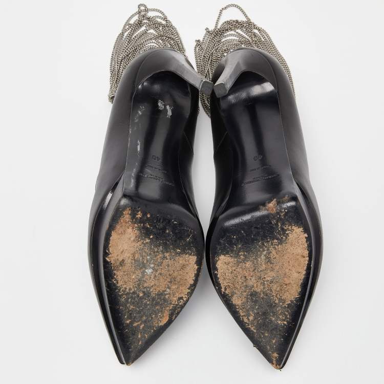 Pre Owned Saint Laurent Black Leather Janis Chain Heel Platform Pumps Size 40