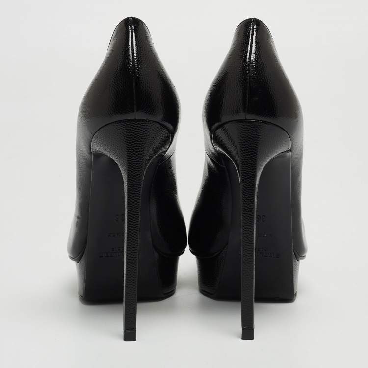 Pre Owned Saint Laurent Black Patent Leather Janis Platform Pointed Toe Pumps Size 36