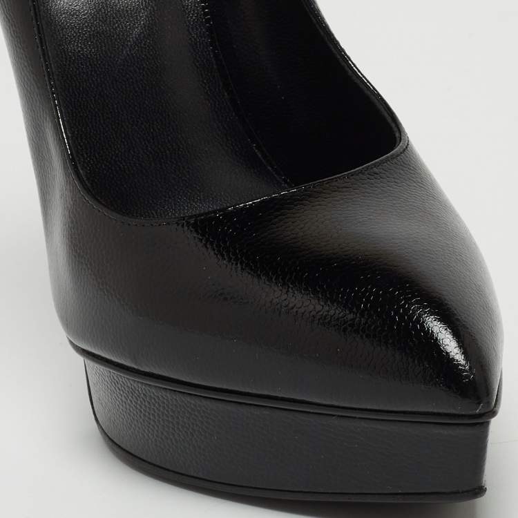 Pre Owned Saint Laurent Black Patent Leather Janis Platform Pointed Toe Pumps Size 36