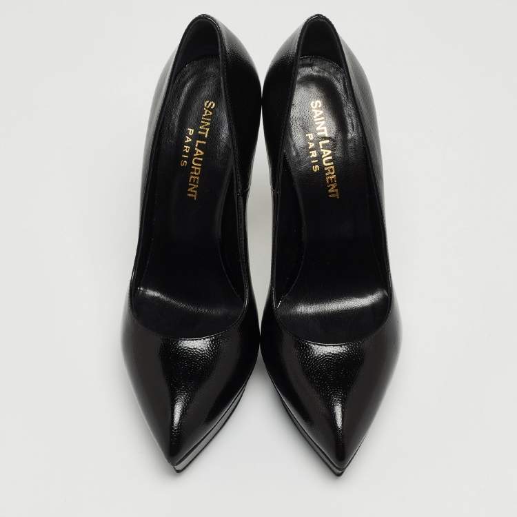 Pre Owned Saint Laurent Black Patent Leather Janis Platform Pointed Toe Pumps Size 36