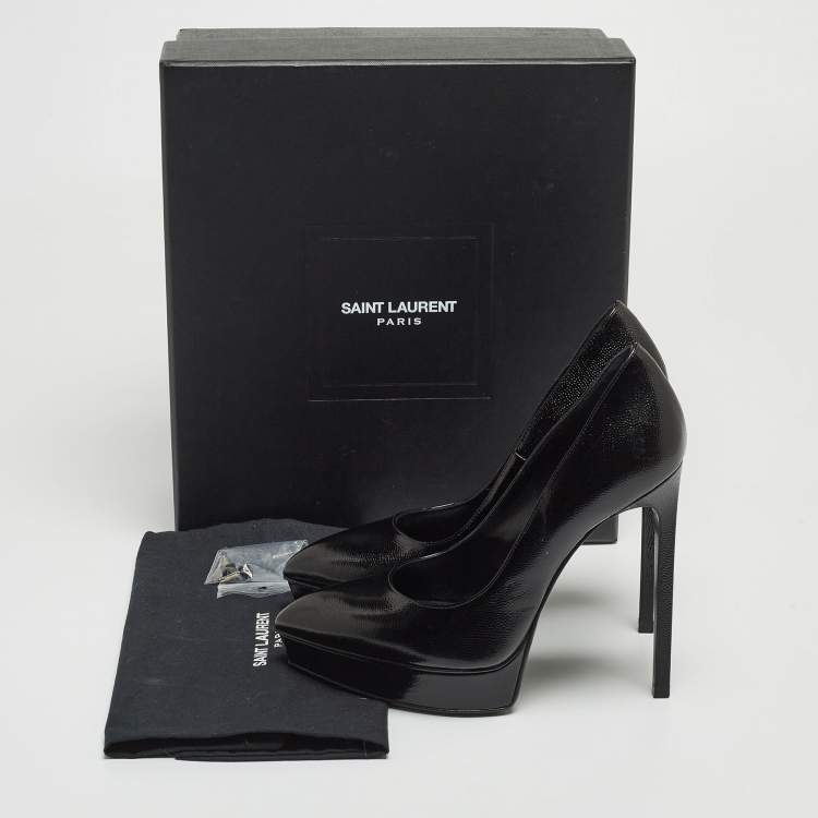 Pre Owned Saint Laurent Black Patent Leather Janis Platform Pointed Toe Pumps Size 36
