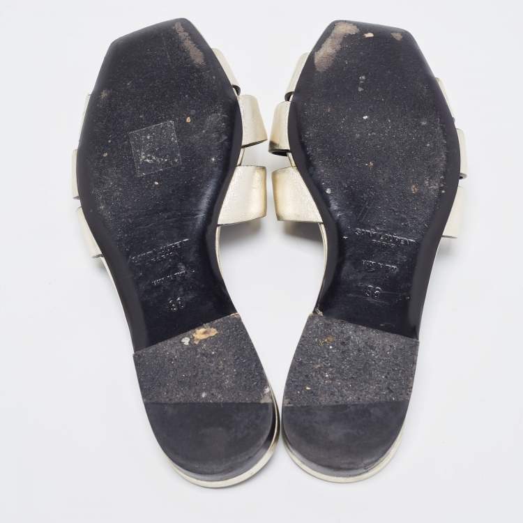 Pre Owned Saint Laurent Metallic Leather Tribute Slides Size 36