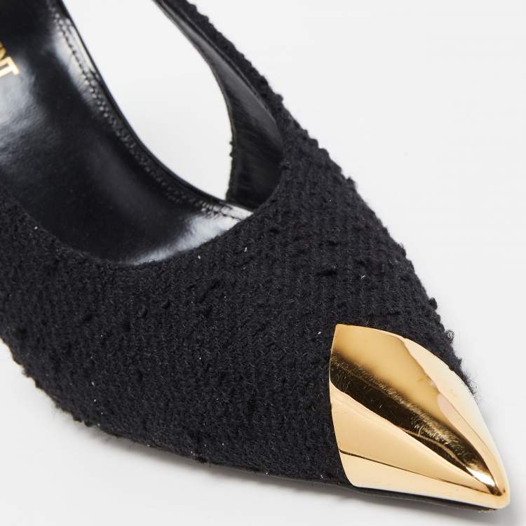 Pre Owned Saint Laurent Black Tweed Vesper Slingback Pumps Size 38