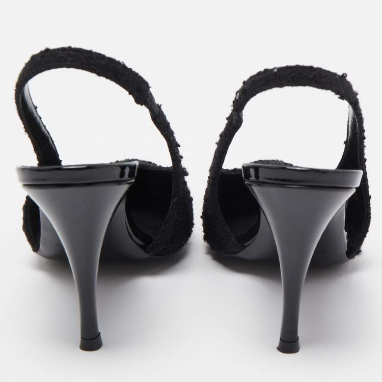 Pre Owned Saint Laurent Black Tweed Vesper Slingback Pumps Size 38