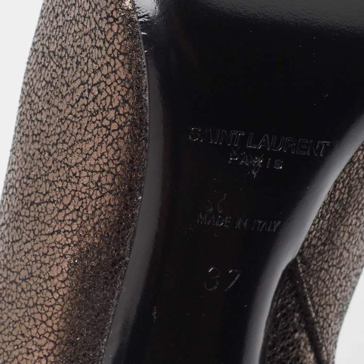 Pre Owned Saint Laurent Metallic Textured Leather Ankle Booties Size 37  