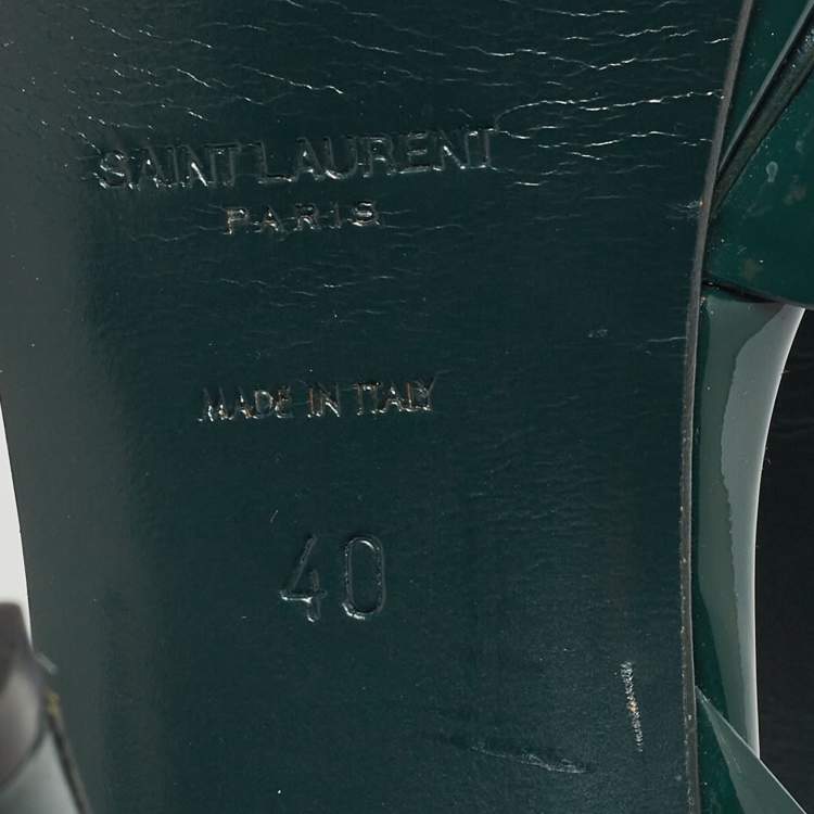 Pre Owned Saint Laurent Green Patent Leather Tribute Platform Ankle Strap Sandals Size 40