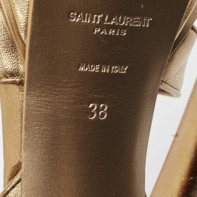 Pre Owned Saint Laurent Gold Leather Tribute Sandals Size 38