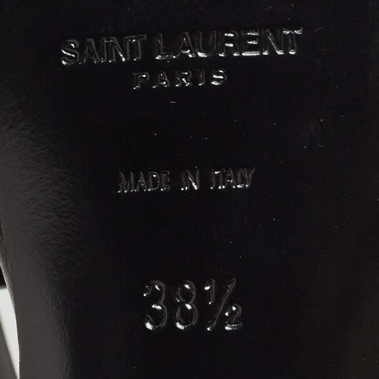 Pre Owned Saint Laurent Paris Black Leather Tribute Platform Ankle Strap Sandals Size 38.5