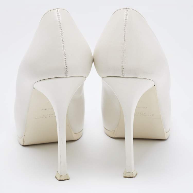 Pre Owned Saint Laurent Black/White Leather and Patent Tribtoo Pumps Size 37