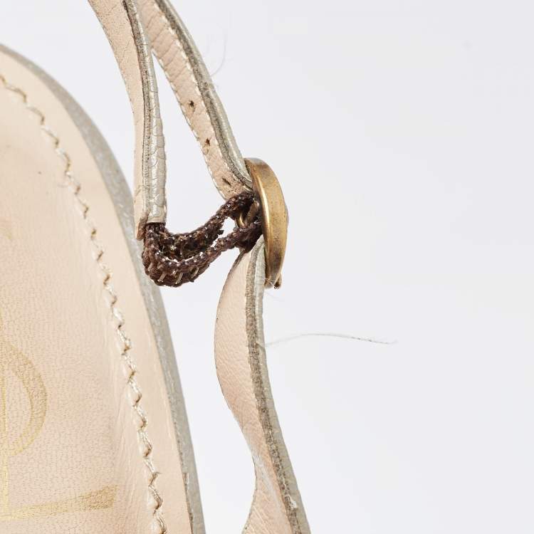 Pre Owned Saint Laurent Grey Leather Tribtoo Slingback Pumps Size 37