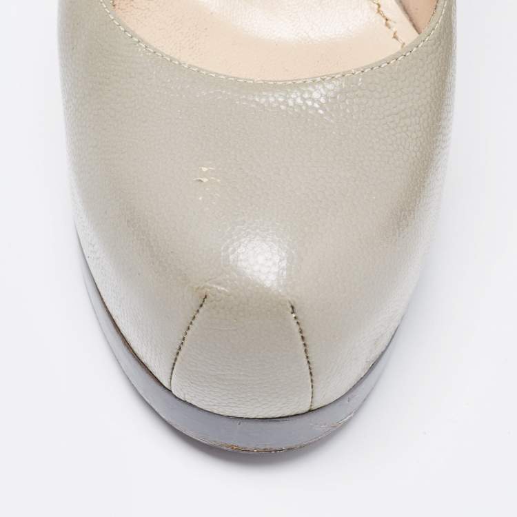 Pre Owned Saint Laurent Grey Leather Tribtoo Slingback Pumps Size 37