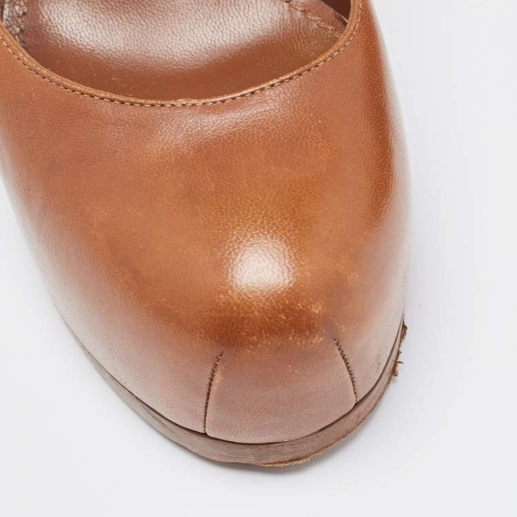 Pre Owned Saint Laurent Brown Leather Tribtoo Pumps Size 37