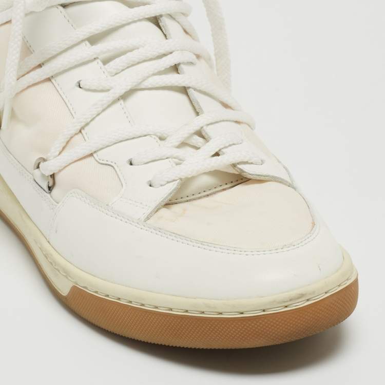Pre Owned Saint Laurent White/Silver Leather and Nylon Ski High Top Sneakers Size 40