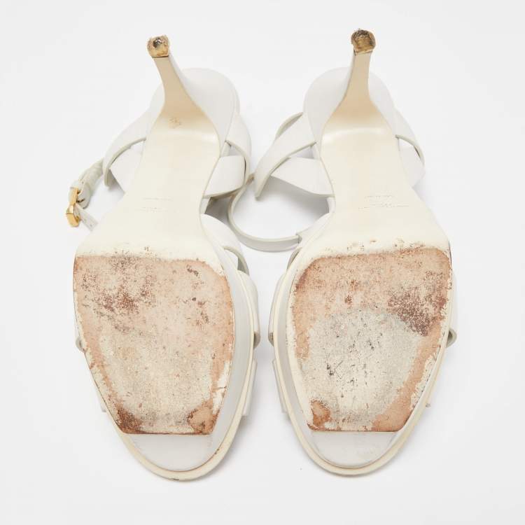 Pre Owned Saint Laurent White Leather Tribute Sandals Size 40