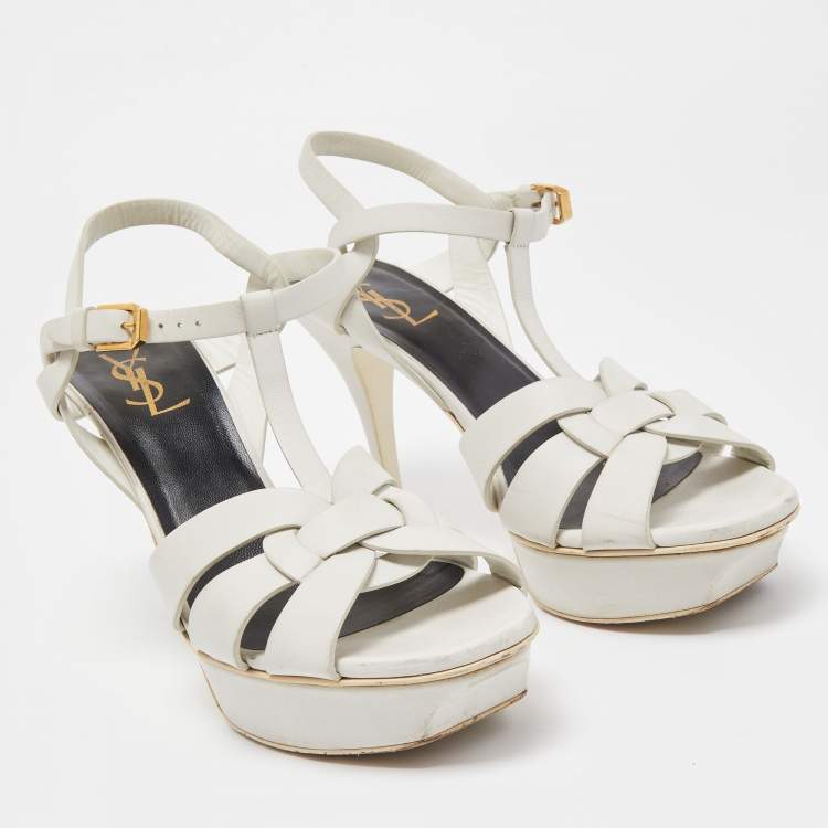 Pre Owned Saint Laurent White Leather Tribute Sandals Size 40