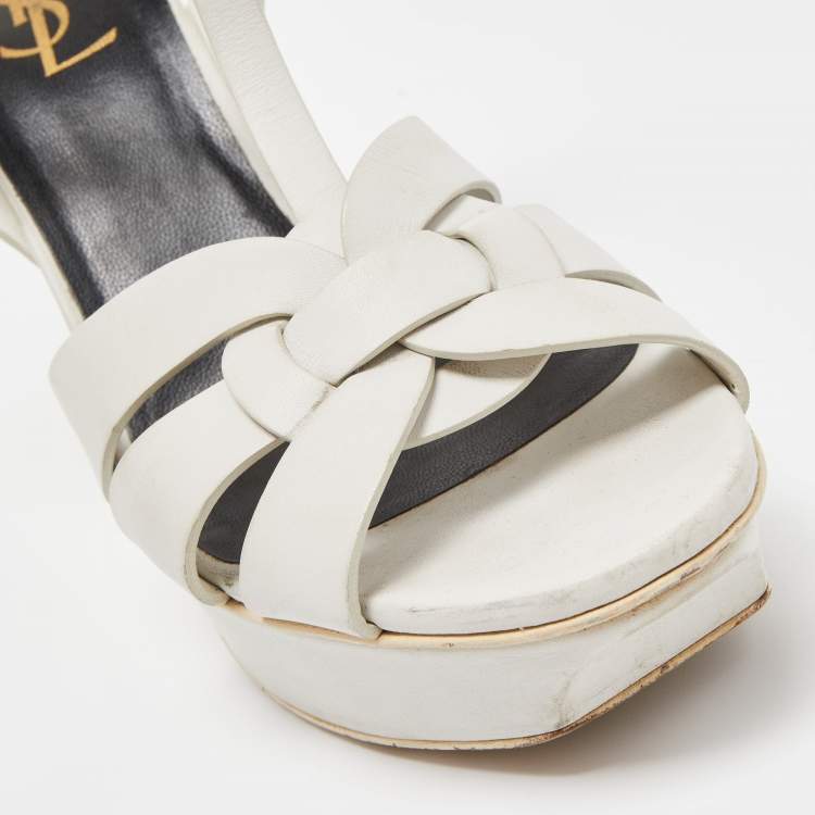 Pre Owned Saint Laurent White Leather Tribute Sandals Size 40