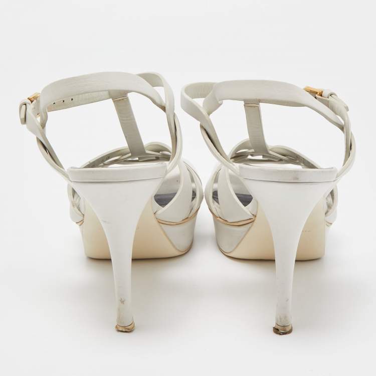 Pre Owned Saint Laurent White Leather Tribute Sandals Size 40