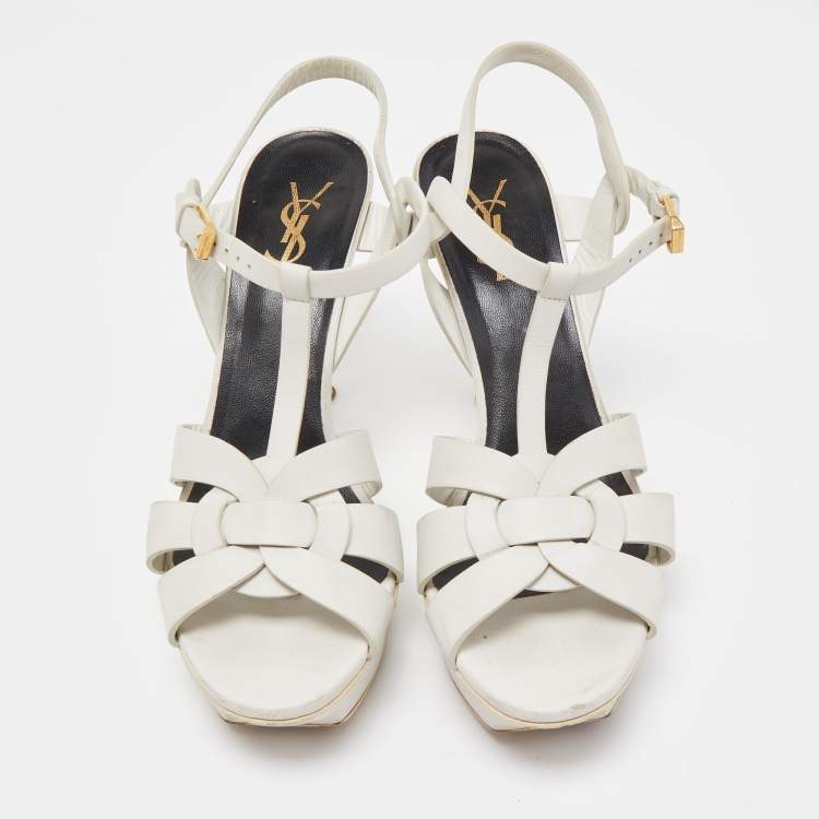 Pre Owned Saint Laurent White Leather Tribute Sandals Size 40