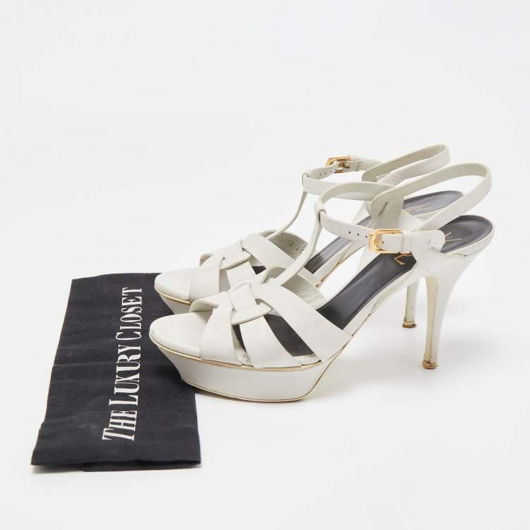 Pre Owned Saint Laurent White Leather Tribute Sandals Size 40
