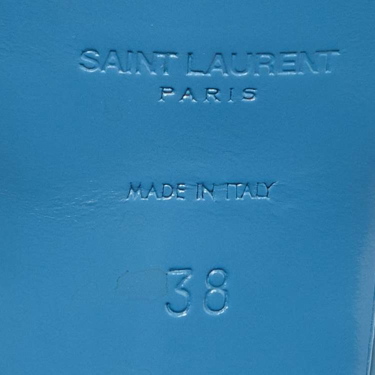 مملوكة مسبقًا Saint Laurent Blue Patent Leather Tribute Ankle Strap Sandals Size 38.5