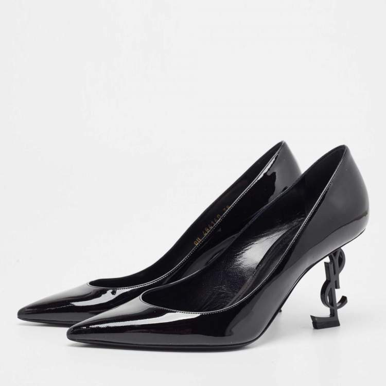 Pre Owned Saint Laurent Black Patent Opyum Pointed Toe Pumps Size 38