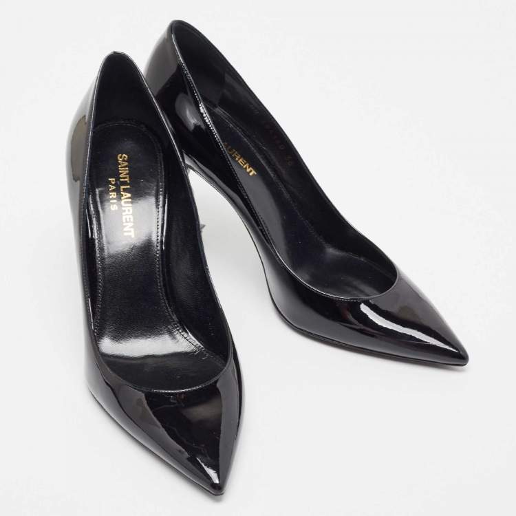 Pre Owned Saint Laurent Black Patent Opyum Pointed Toe Pumps Size 38