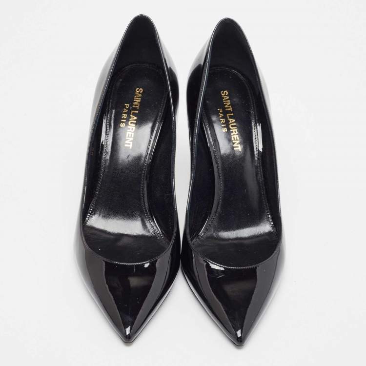 Pre Owned Saint Laurent Black Patent Opyum Pointed Toe Pumps Size 38