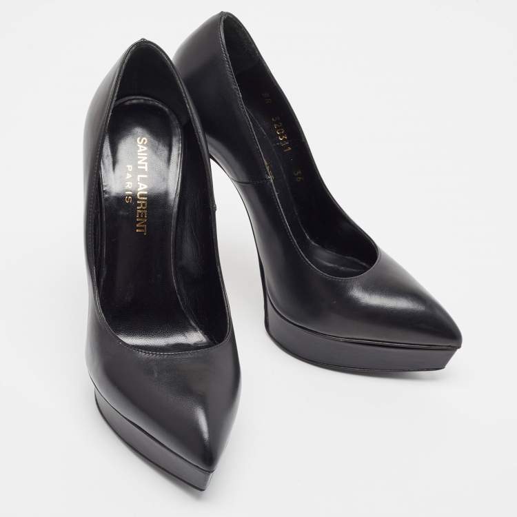 Pre Owned Saint Laurent Black Leather Janis Pointed Toe Pumps Size 36