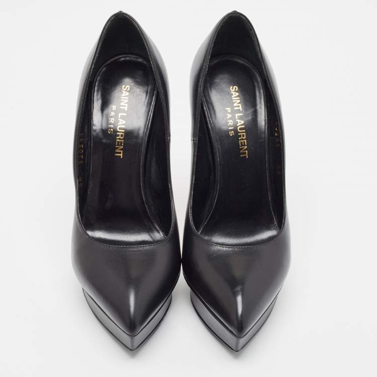 Pre Owned Saint Laurent Black Leather Janis Pointed Toe Pumps Size 36