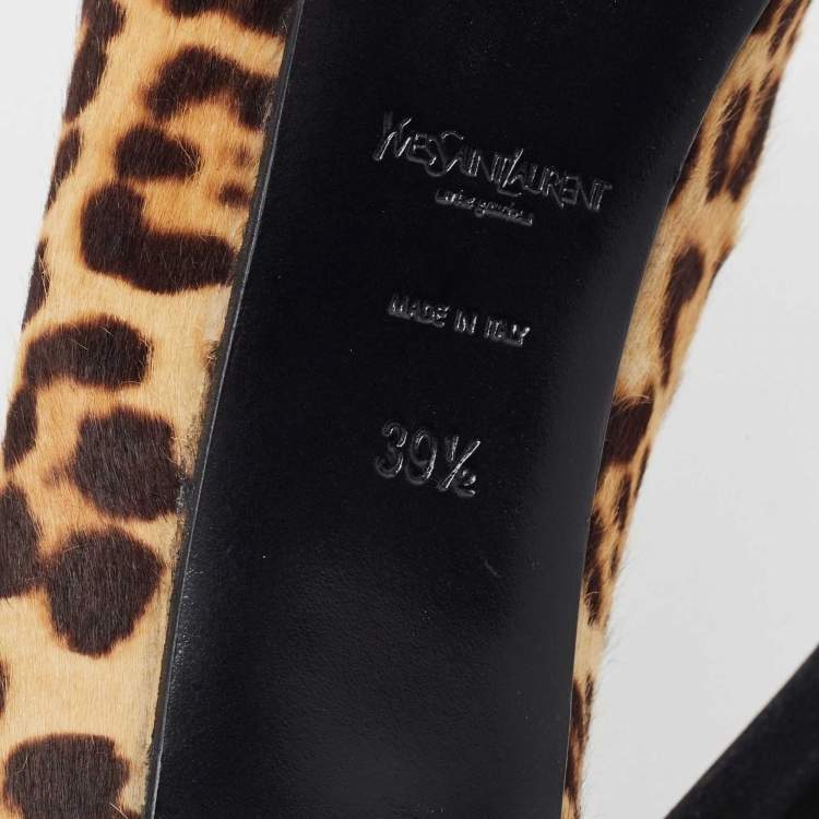 Pre Owned Saint Laurent Beige/Brown Leopard Print Calf Hair Tribtoo Pumps Size 39.5