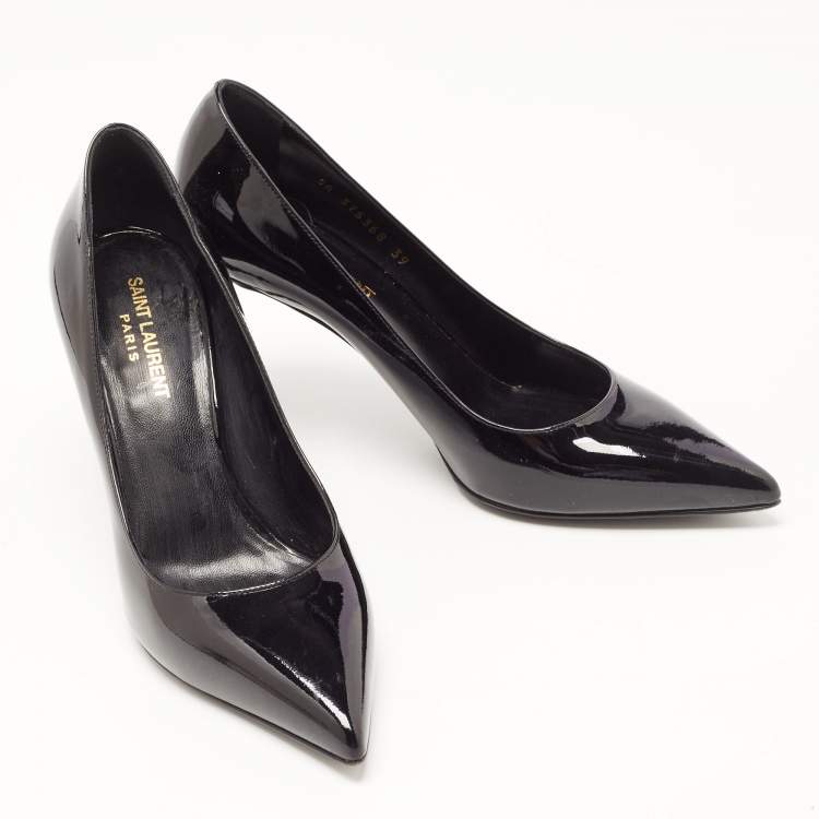 Pre Owned Saint Laurent Black Patent Leather Anja Pointed Toe Pumps Size 39