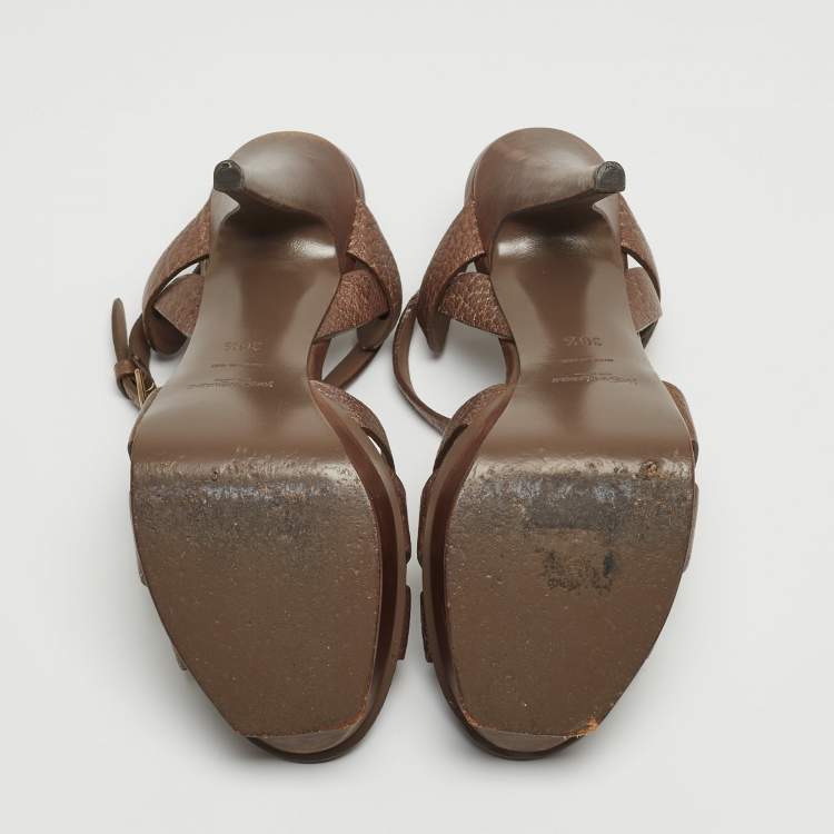Pre Owned Saint Laurent Brown Leather Tribute Sandals Size 36.5