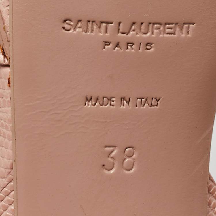 Pre Owned Saint Laurent Pink Embossed Lizard Tribute Sandals Size 38