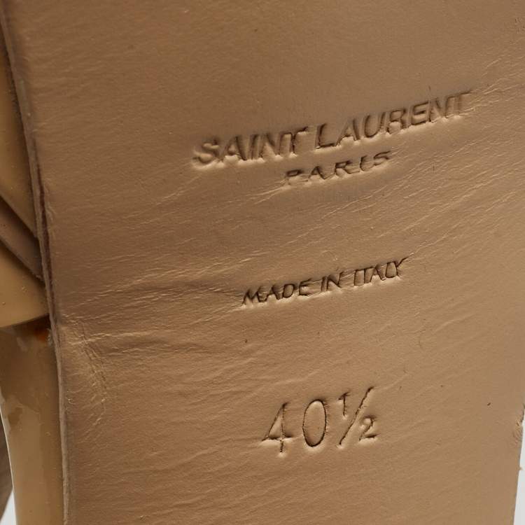 Pre Owned Saint Laurent Beige Patent Tribute Ankle Sandals Size 40.5