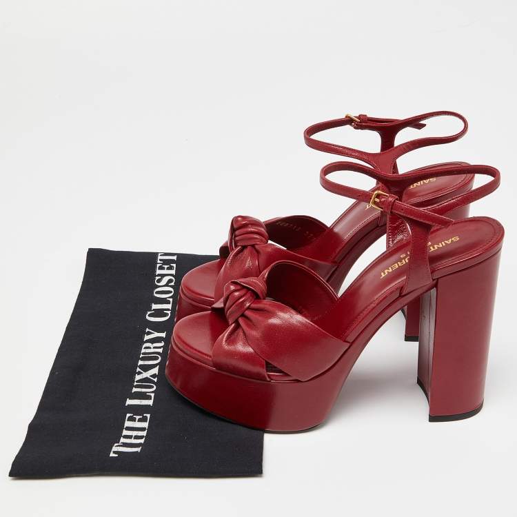 Pre Owned Saint Laurent Red Leather Bianca Sandals Size 37.5