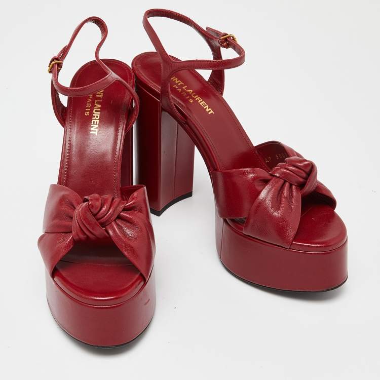 Pre Owned Saint Laurent Red Leather Bianca Sandals Size 37.5