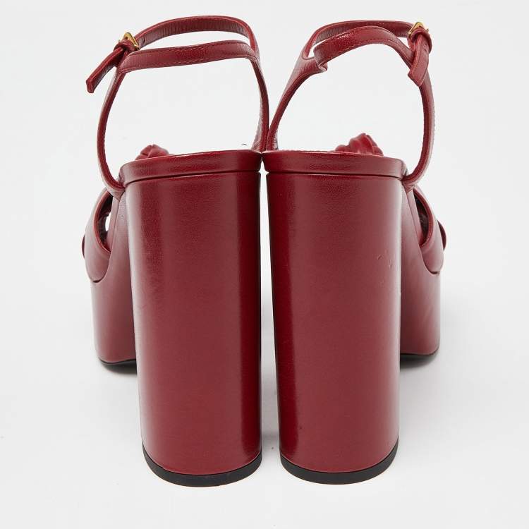 Pre Owned Saint Laurent Red Leather Bianca Sandals Size 37.5