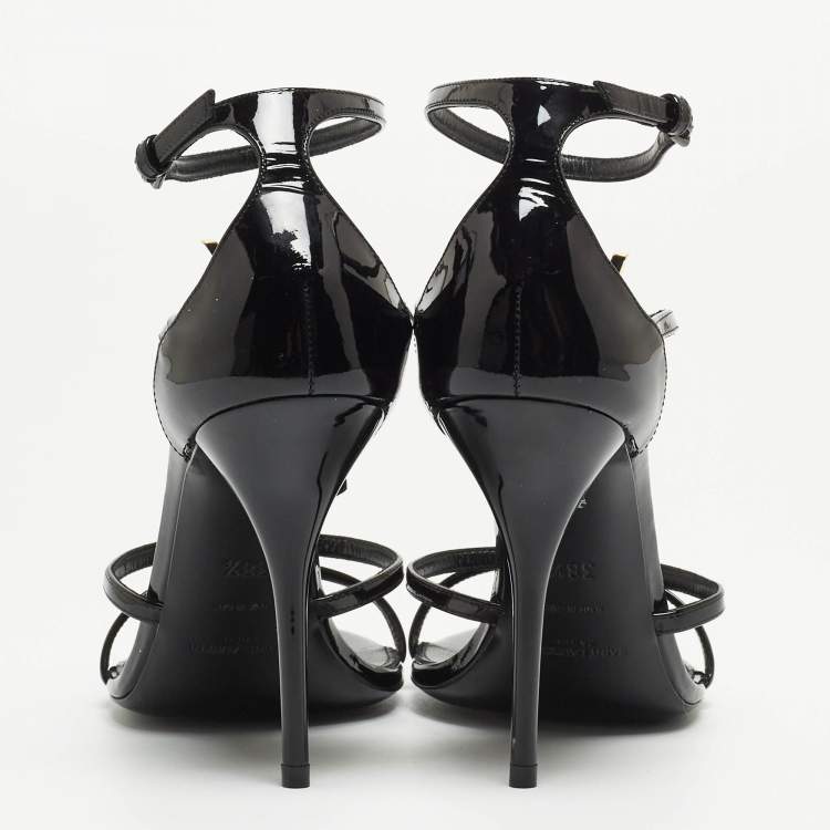 Pre Owned Saint Laurent Black Patent Leather Cassandra Ankle Strap Sandals Size 38.5