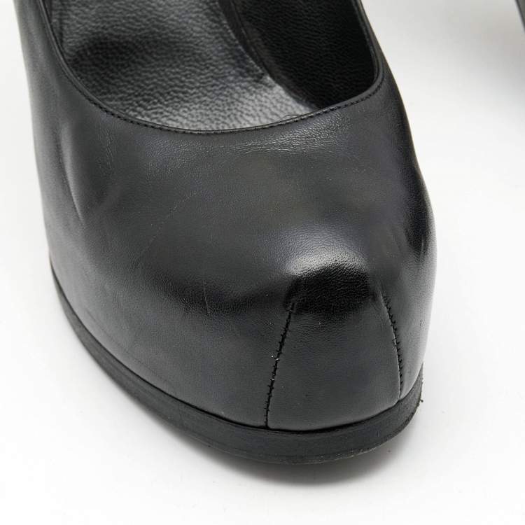 Pre Owned Saint Laurent Black Leather Tribtoo Pumps Size 39.5