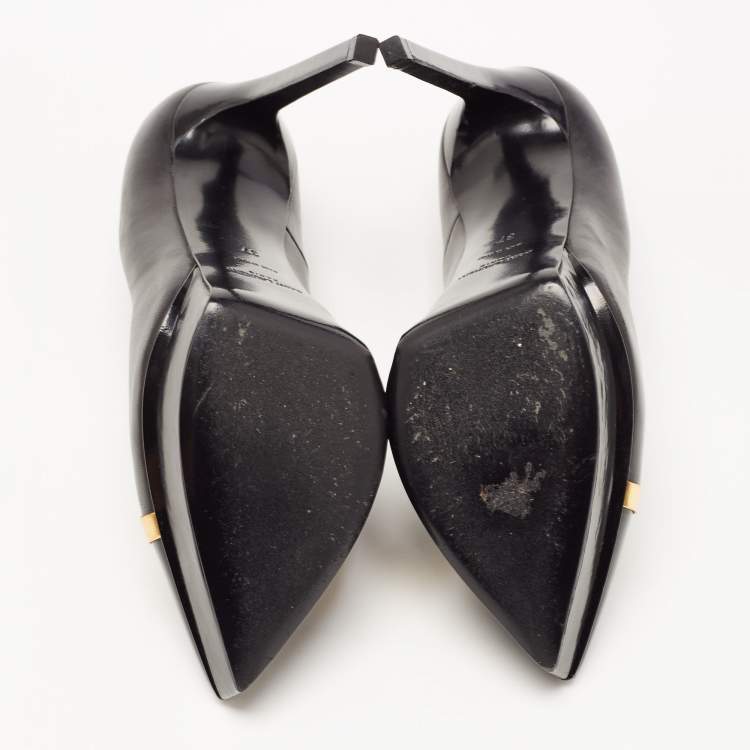 Pre Owned Saint Laurent Black Leather Cap Toe Platform Pumps Size 37