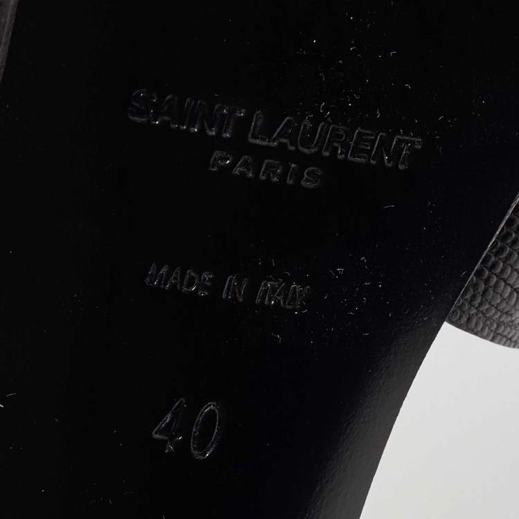 Pre Owned Saint Laurent Black Lizard Embossed Leather Tribute Platform Sandals Size 40