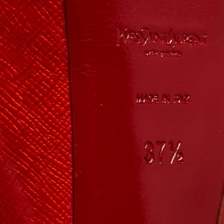 Pre Owned Saint Laurent Red Patent Leather Tribtoo Slingback Pumps Size 37.5